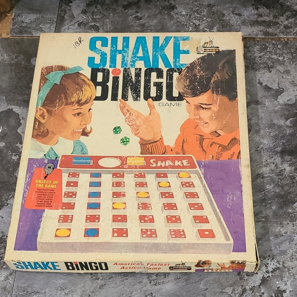 Vintage 1969 Shake Bingo Dice Action Game Schaper Missing 1 Green Dice